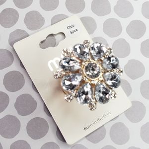 Mia Gold Tone Stretch Band Flower Ring, Crystals